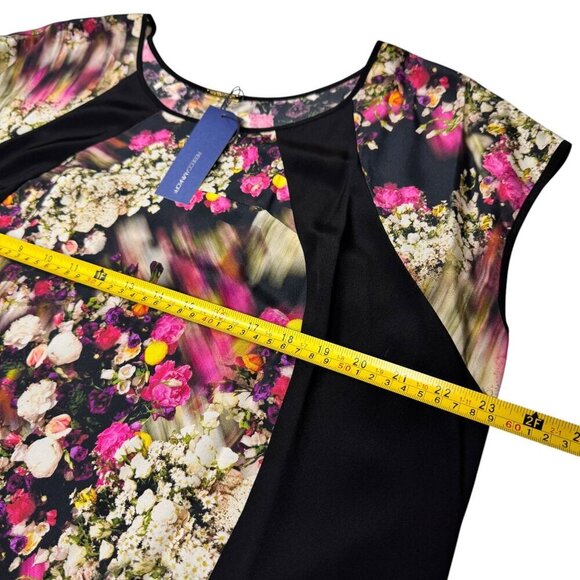 NWT Rebecca Minkoff Silk Floral Top Sz.L Black Pink Sleeveless Contrast Designer - Picture 7 of 11